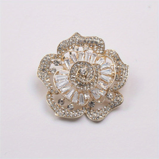 Stylish and Opulent Rhinestone Flower Pin - Unique Irregular Floral Design, Shimmering Statement Piece for Any Occasion, Perfect for Travel, Parties, and Everyday Glamour