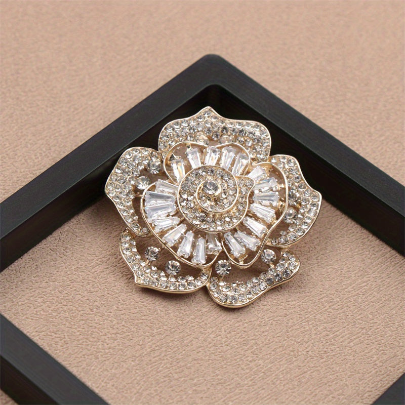 Stylish and Opulent Rhinestone Flower Pin - Unique Irregular Floral Design, Shimmering Statement Piece for Any Occasion, Perfect for Travel, Parties, and Everyday Glamour