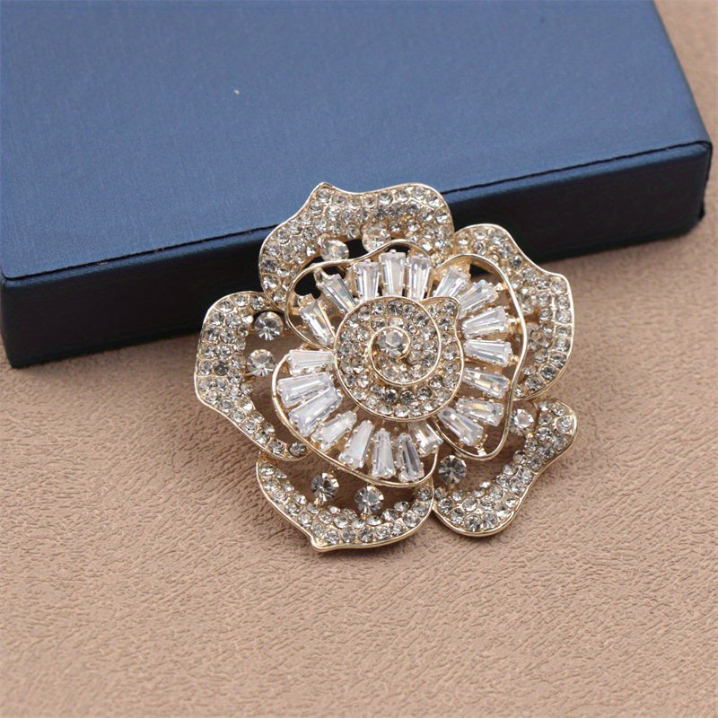 Stylish and Opulent Rhinestone Flower Pin - Unique Irregular Floral Design, Shimmering Statement Piece for Any Occasion, Perfect for Travel, Parties, and Everyday Glamour