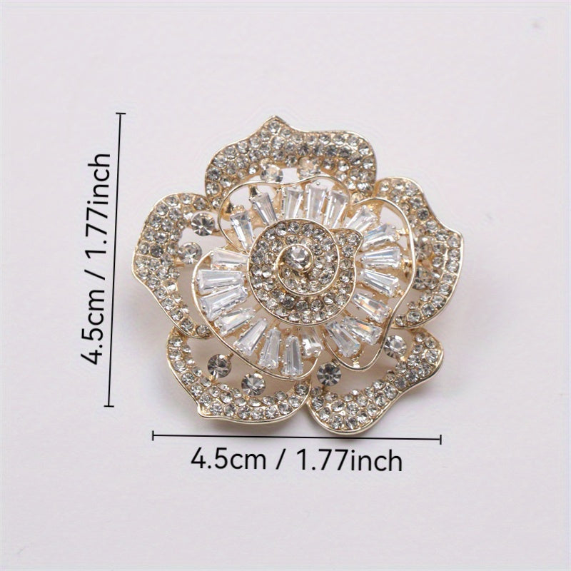 Stylish and Opulent Rhinestone Flower Pin - Unique Irregular Floral Design, Shimmering Statement Piece for Any Occasion, Perfect for Travel, Parties, and Everyday Glamour