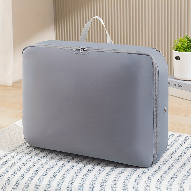 A set of 2 compression packing cubes that expand to save space, perfect for organizing blankets, bedding, and travel accessories. These durable cubes offer portable and heavy-duty storage solutions.