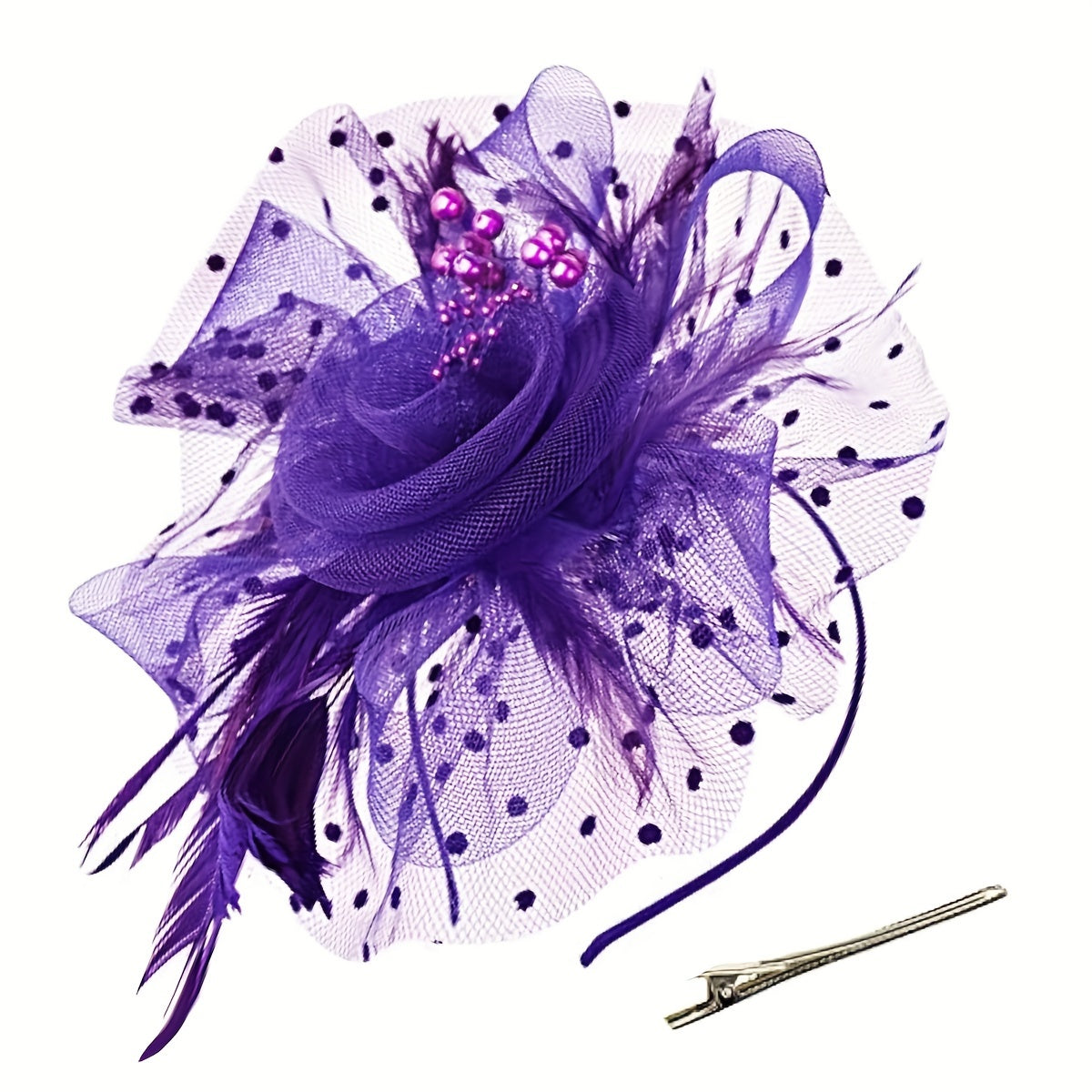 Women's Vintage Fascinator Hair Clip with Mesh Veil, Artificial Feather Flower, Perfect for Parties, Clubs, Weddings, and Church Events. Retro Style and a Great Mother's Day Gift Option.