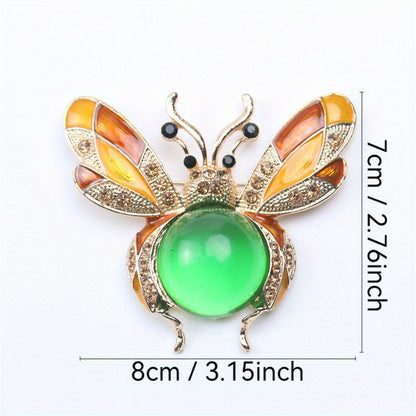 Stylish Rhinestone Bee Brooch Pin - Adorable Enamel Bumblebee Insect Badge featuring Simulated Jelly Belly and Unique Animal Shape, Perfect for Women's Fashion Statement Pieces, Eye-catching Cicada Coat Accessory