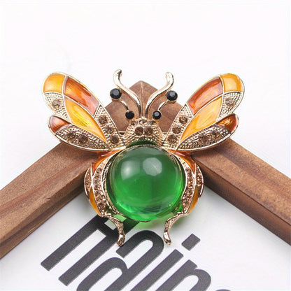 Stylish Rhinestone Bee Brooch Pin - Adorable Enamel Bumblebee Insect Badge featuring Simulated Jelly Belly and Unique Animal Shape, Perfect for Women's Fashion Statement Pieces, Eye-catching Cicada Coat Accessory