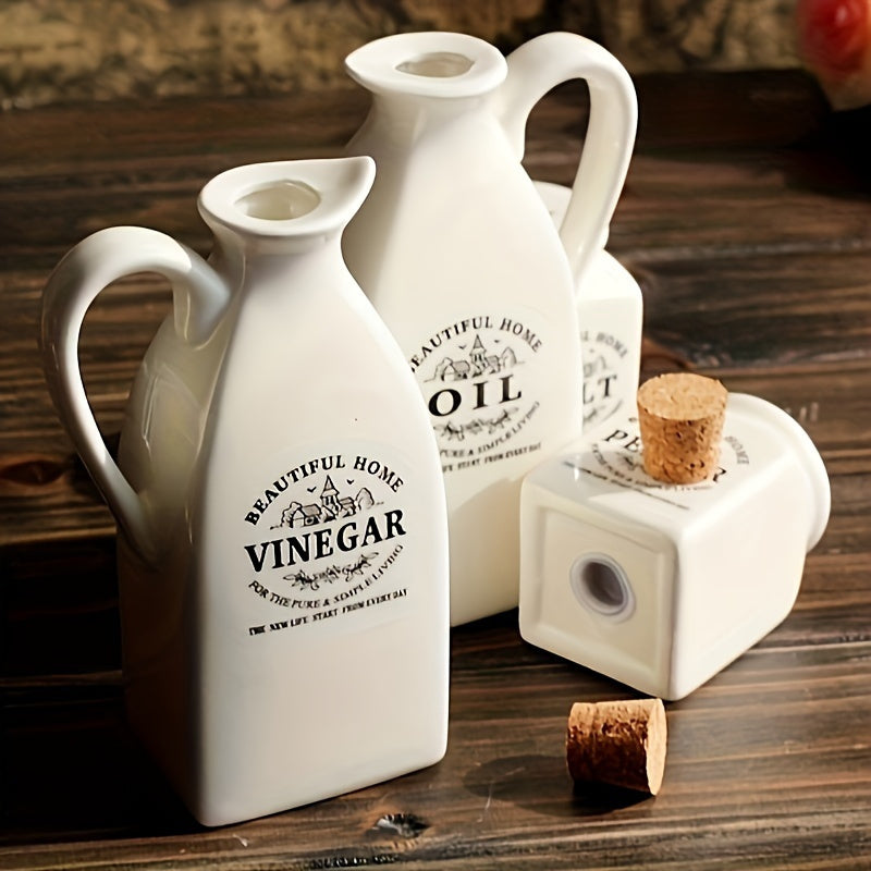 Vintage Ceramic Oil & Vinegar Dispenser Bottles Set of 4 - Leak-Proof, Perfect for BBQ, Camping & Picnics | Must-Have Kitchen Accessories