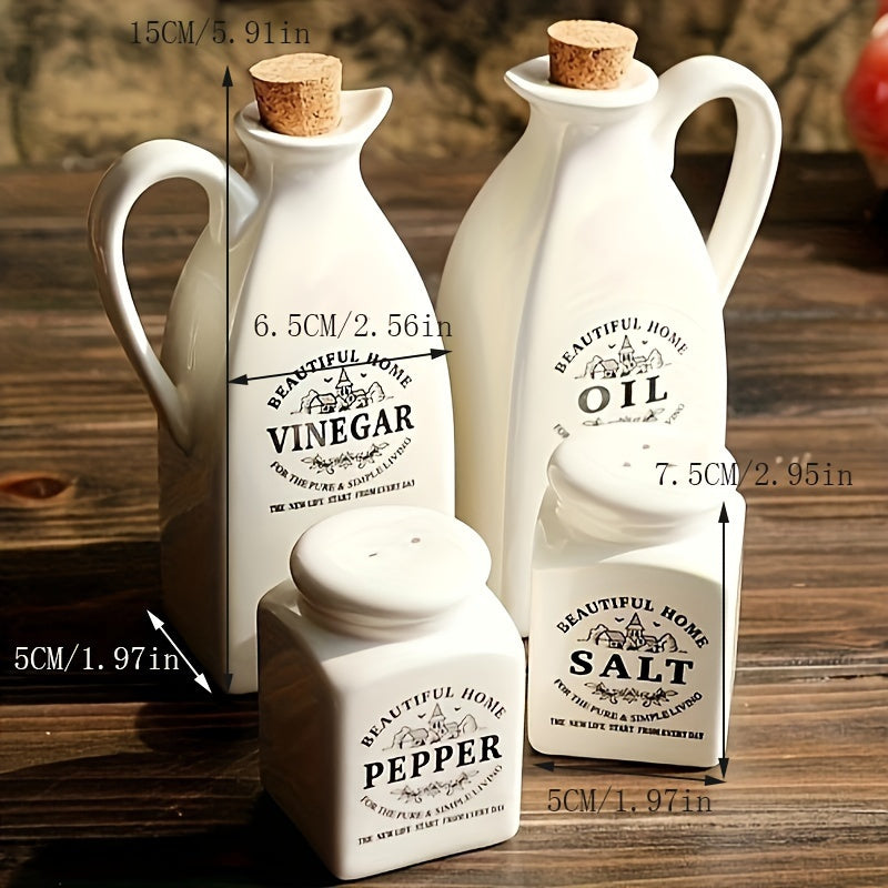 Vintage Ceramic Oil & Vinegar Dispenser Bottles Set of 4 - Leak-Proof, Perfect for BBQ, Camping & Picnics | Must-Have Kitchen Accessories