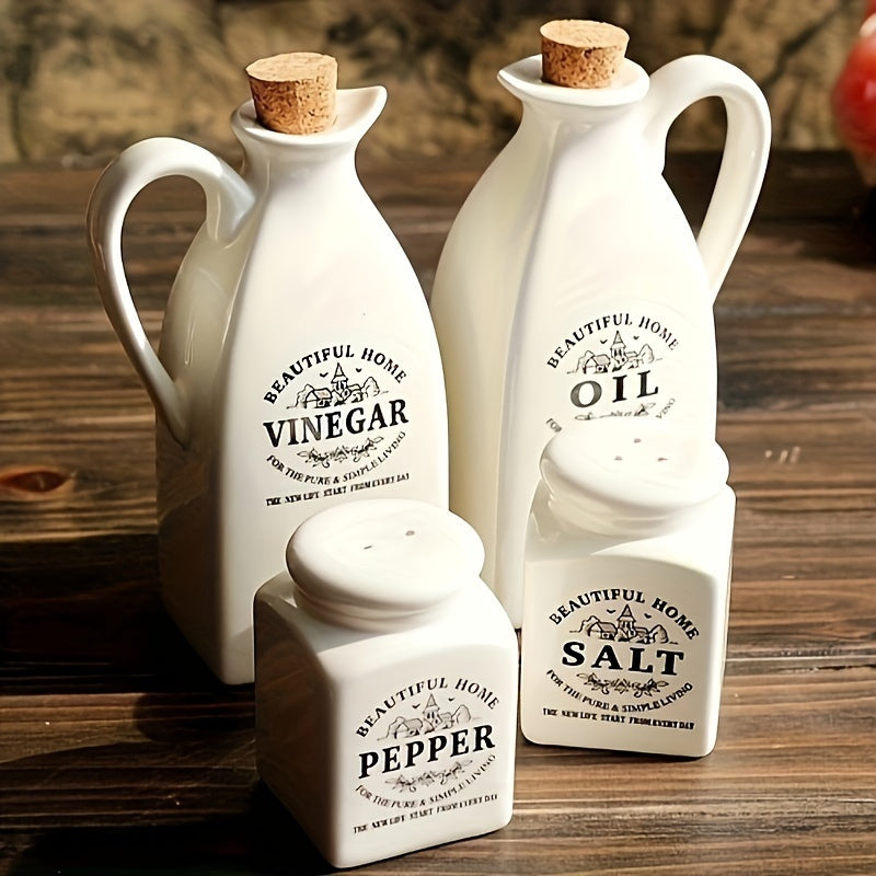 Vintage Ceramic Oil & Vinegar Dispenser Bottles Set of 4 - Leak-Proof, Perfect for BBQ, Camping & Picnics | Must-Have Kitchen Accessories