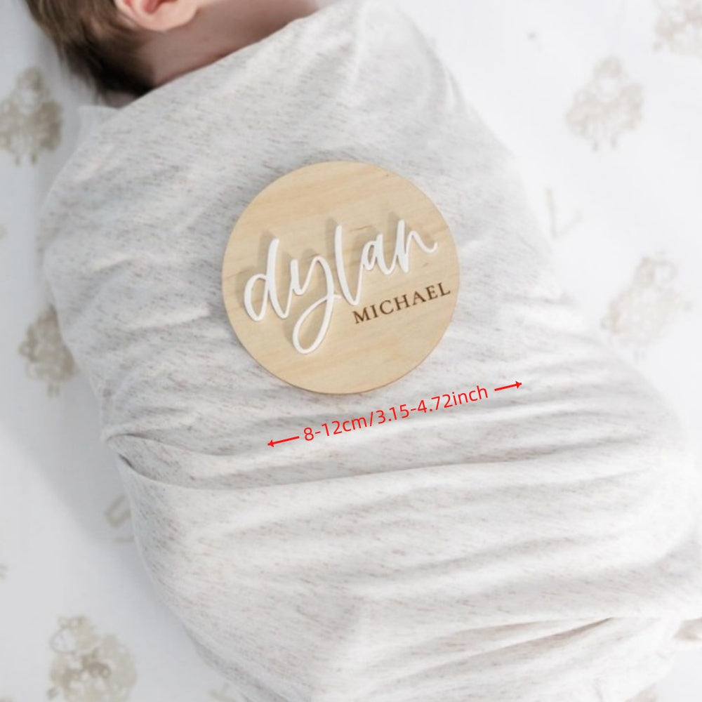 1 Custom Wood Name Announcement Sign, Personalized Hospital Birth Stats Wooden Disc, Special Keepsake for Photos and Nursery Decor. Includes Newborn Photo Prop Nameplate for Baby Name Reveal Plaque.