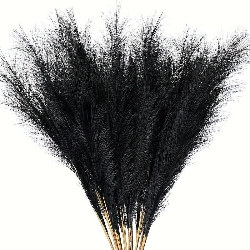 18pcs Black realistic and durable pampas grass simulation flowers - perfect for gothic, Halloween, aesthetics, or autumn home decoration. High-quality artificial grass decor.