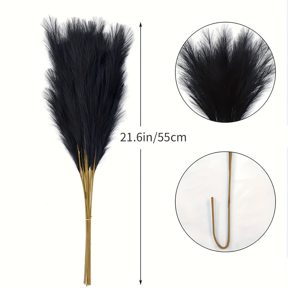 18pcs Black realistic and durable pampas grass simulation flowers - perfect for gothic, Halloween, aesthetics, or autumn home decoration. High-quality artificial grass decor.