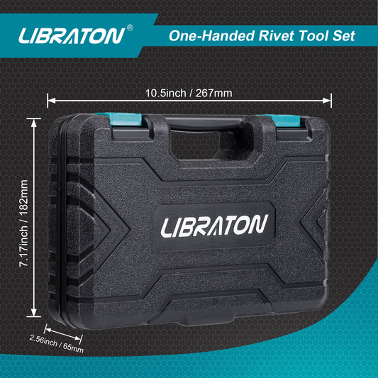 LIBRATON Professional One-Handed Rivet Gun Set with 200 Rivets - Includes Interchangeable Heads & Storage Case