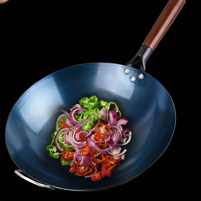 1 piece of Traditional Cast Iron Wok- Non-Stick and Uncoated Cooking Pan designed for Gas Stoves and Induction Cooktops- Ideal for Home Kitchens with Round Bottom, Suitable for Use on Coal Gas Stove.