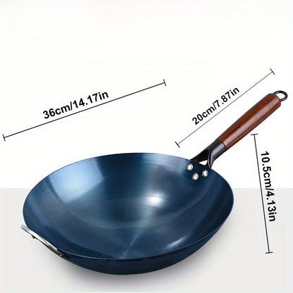 1 piece of Traditional Cast Iron Wok- Non-Stick and Uncoated Cooking Pan designed for Gas Stoves and Induction Cooktops- Ideal for Home Kitchens with Round Bottom, Suitable for Use on Coal Gas Stove.