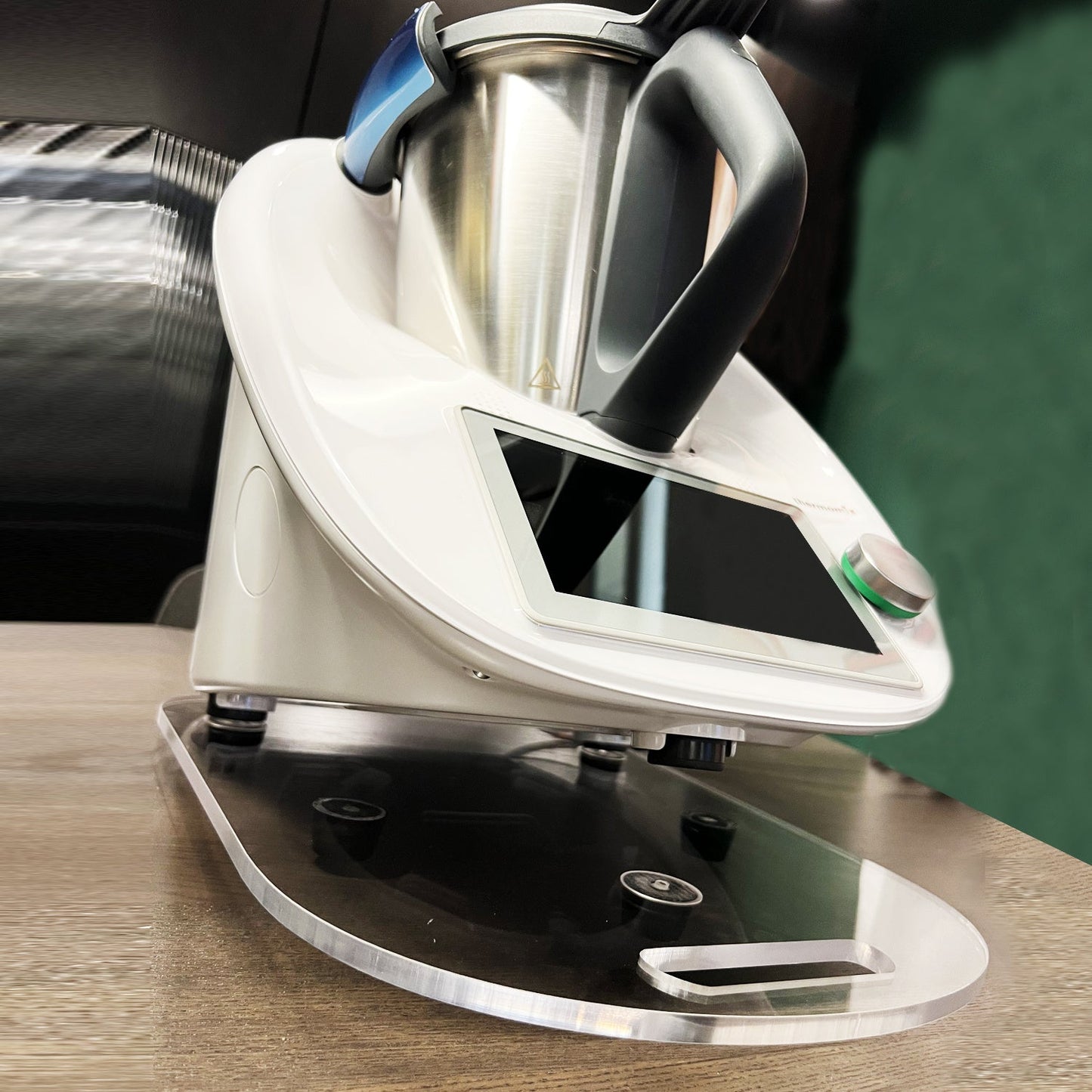 Slip-resistant and easy-glide acrylic mat designed specifically for Thermomix TM6 & TM5, with a thickness of 0.79cm. This kitchen accessory is ergonomically designed for human engineering, providing a safe and seamless sliding experience.