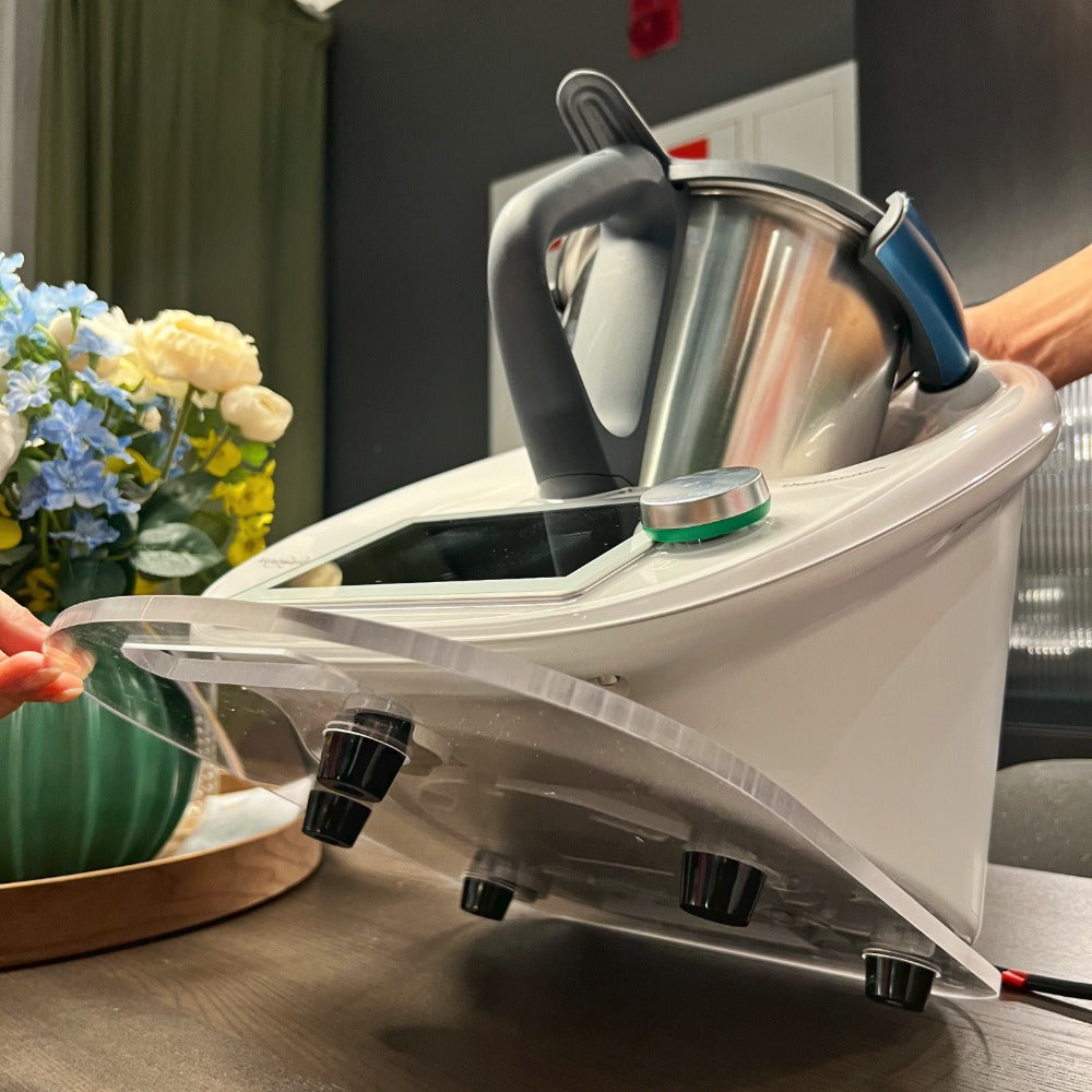 Slip-resistant and easy-glide acrylic mat designed specifically for Thermomix TM6 & TM5, with a thickness of 0.79cm. This kitchen accessory is ergonomically designed for human engineering, providing a safe and seamless sliding experience.