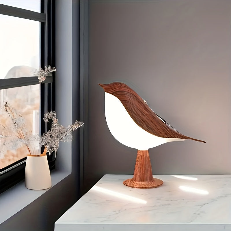 Art Deco bird table lamp with touch control, dimmable plastic shade, and animal theme. Features essential oil diffuser, rechargeable 1800mAh battery, and portable design. Ideal for bedroom, office, and home decor. Perfect for reading and holiday gifts.