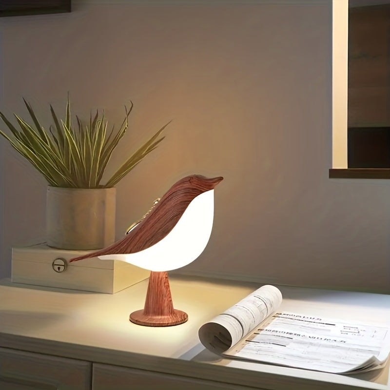 Art Deco bird table lamp with touch control, dimmable plastic shade, and animal theme. Features essential oil diffuser, rechargeable 1800mAh battery, and portable design. Ideal for bedroom, office, and home decor. Perfect for reading and holiday gifts.