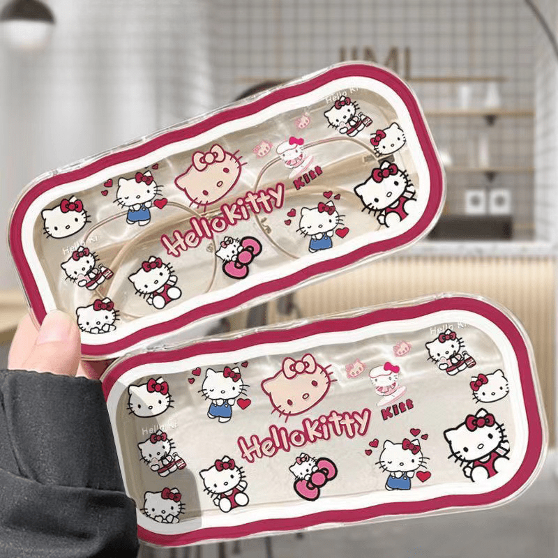 Портативный чехол для очков Hello Kitty, изготовленный из полутвердого материала, с авторизованным мультяшным дизайном. Храните свои прозрачные очки в этой милой и универсальной коробке для хранения, также подходящей для солнцезащитных очков.