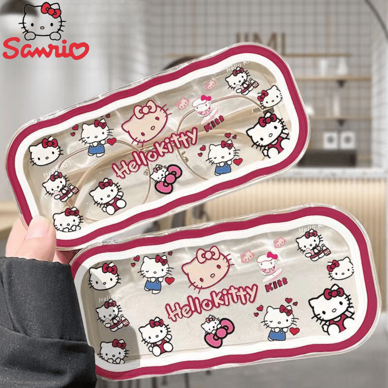 Портативный чехол для очков Hello Kitty, изготовленный из полутвердого материала, с авторизованным мультяшным дизайном. Храните свои прозрачные очки в этой милой и универсальной коробке для хранения, также подходящей для солнцезащитных очков.