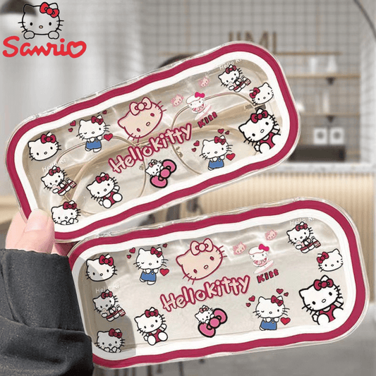 Портативный чехол для очков Hello Kitty, изготовленный из полутвердого материала, с авторизованным мультяшным дизайном. Храните свои прозрачные очки в этой милой и универсальной коробке для хранения, также подходящей для солнцезащитных очков.