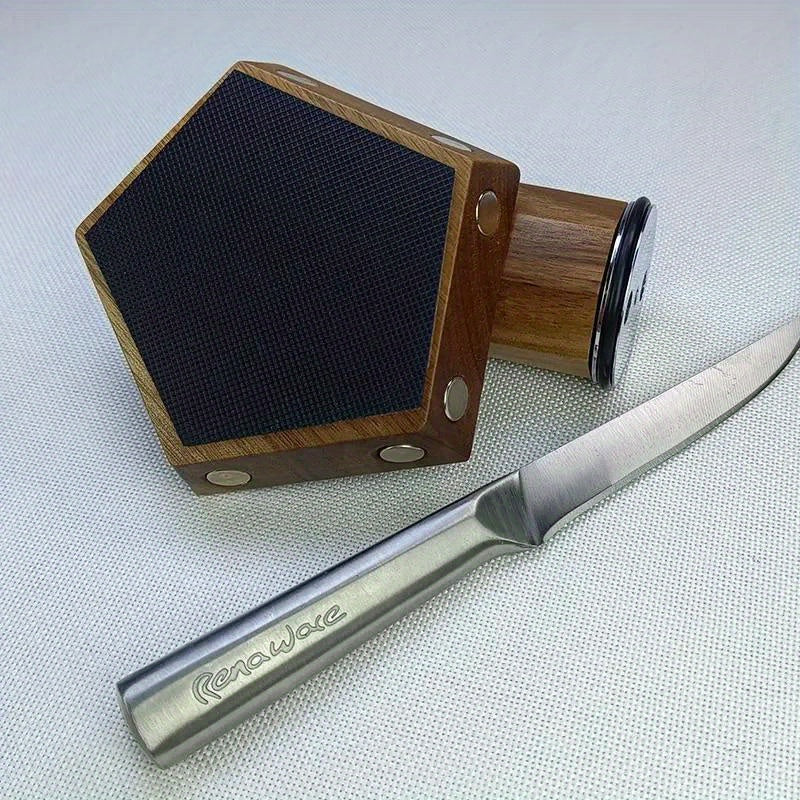 Essential Kitchen Tool: Handheld Knife Sharpener with Diamond Whetstone and Wooden Handle for Precision Sharpening Without Power