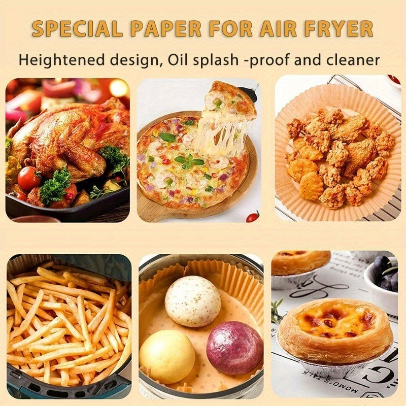 Pack of 100 Air Fryer Paper Liners: Disposable Round Parchment Sheets for Airfryer Oven - Grease and Water Resistant, Non-Stick Basket Liners for Baking and Cooking