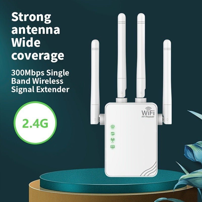 EU Plug WiFi Extender усиливает сигнал на площади до 10,000 кв. футов, подключает 88 устройств, предлагает 300 Мбит/с в двухдиапазонном режиме для бесшовной работы в помещении и на улице.