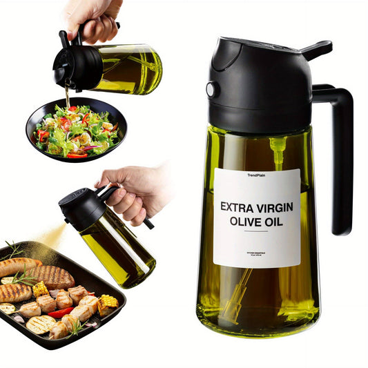 Two-in-One Olive Oil Dispenser and Sprayer Set - 16oz Capacity - Includes Stickers - Black Color - Ideal for Cooking - Helps Block Light