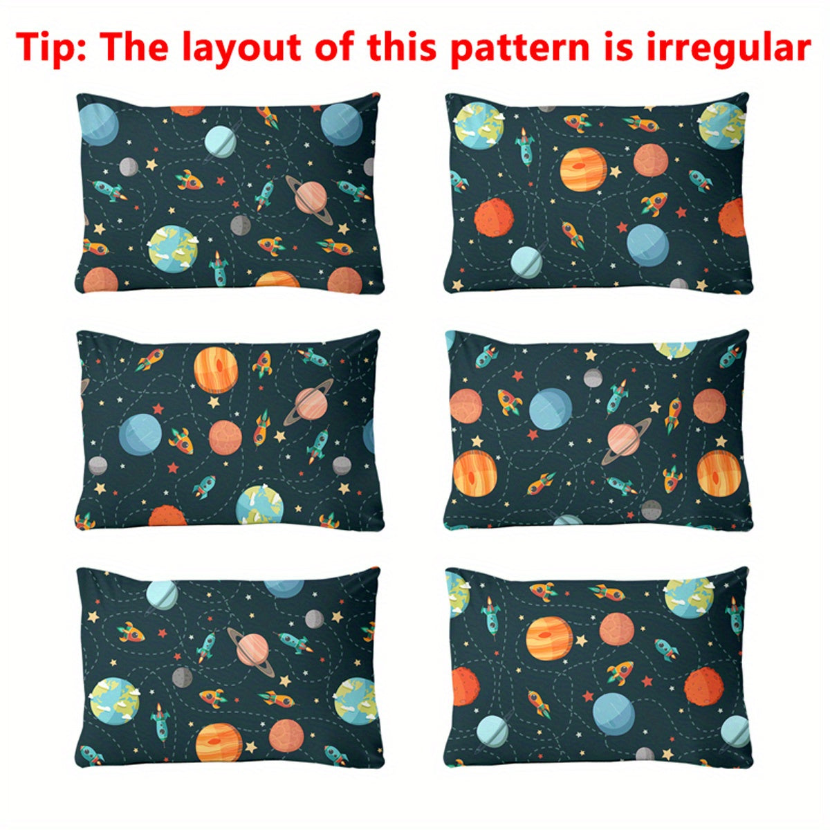 Soft Brushed Polyester Space Explorer Pillowcase with Fun Planet & Spaceship Design, featuring Pocket Closure. Machine Washable and Perfect for Modern Bedrooms and Space Room Decor.