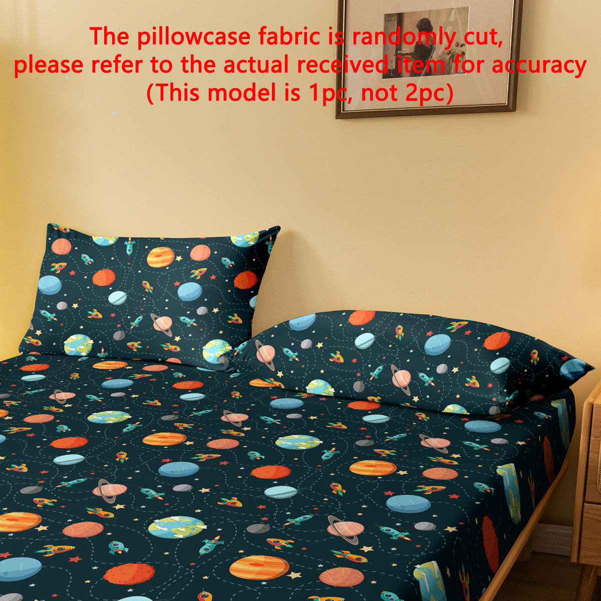 Soft Brushed Polyester Space Explorer Pillowcase with Fun Planet & Spaceship Design, featuring Pocket Closure. Machine Washable and Perfect for Modern Bedrooms and Space Room Decor.