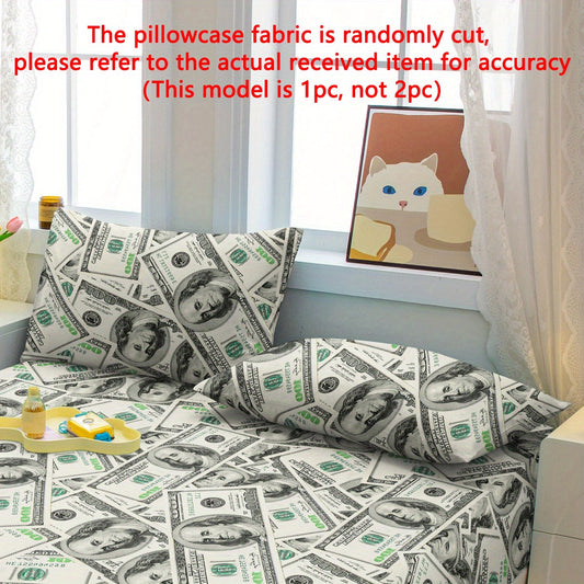 Soft pillowcase with modern minimalist US dollar dream pattern print made from 100% polyester woven fabric. This pillow protector is quilted, machine washable, and features active printing. It has a pocket closure design and comes in a single pack.