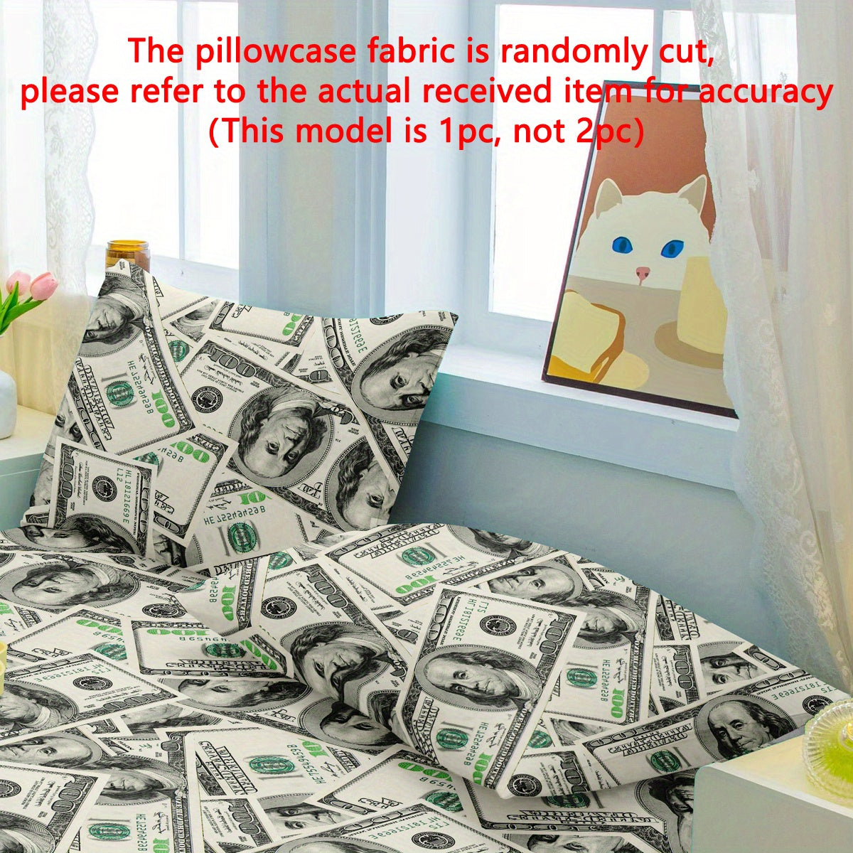 Soft pillowcase with modern minimalist US dollar dream pattern print made from 100% polyester woven fabric. This pillow protector is quilted, machine washable, and features active printing. It has a pocket closure design and comes in a single pack.