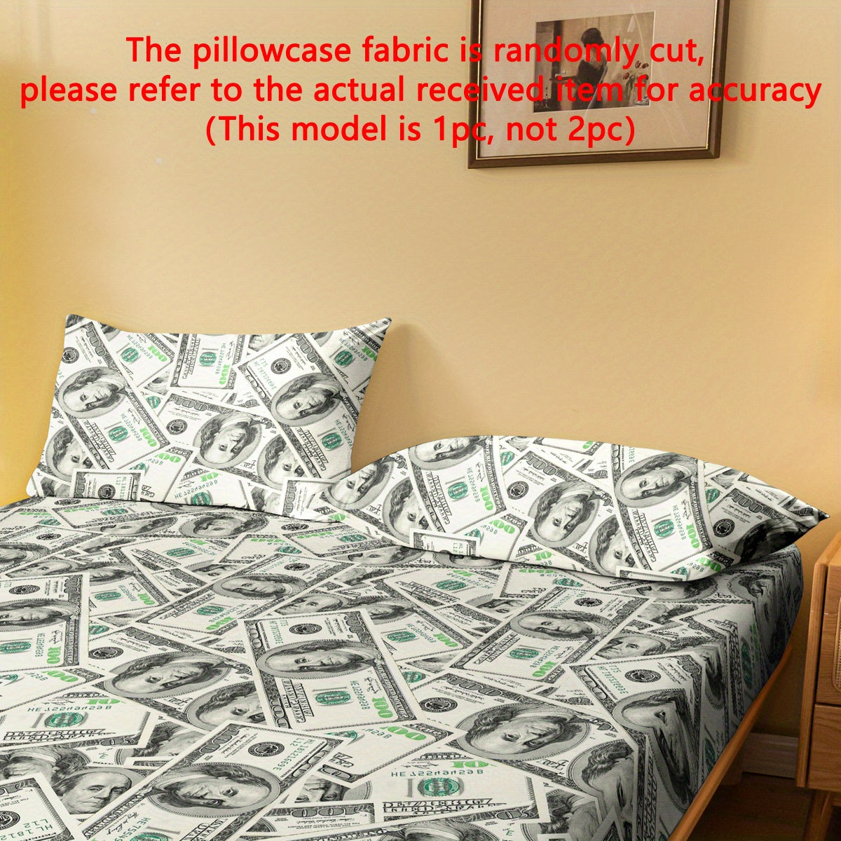 Soft pillowcase with modern minimalist US dollar dream pattern print made from 100% polyester woven fabric. This pillow protector is quilted, machine washable, and features active printing. It has a pocket closure design and comes in a single pack.