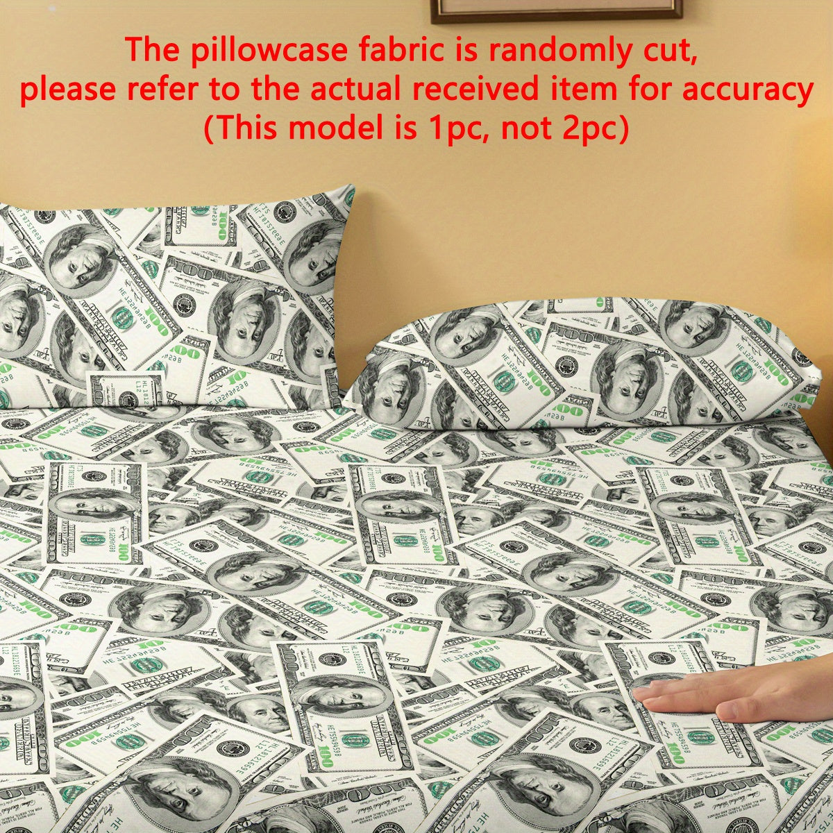 Soft pillowcase with modern minimalist US dollar dream pattern print made from 100% polyester woven fabric. This pillow protector is quilted, machine washable, and features active printing. It has a pocket closure design and comes in a single pack.