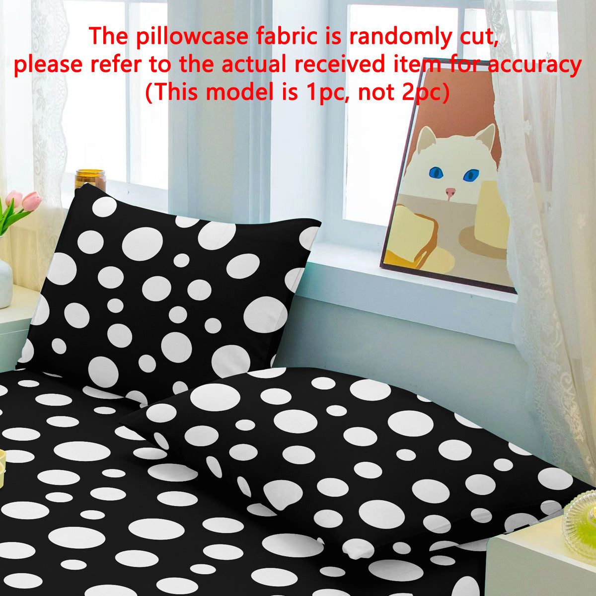 Contemporary Monochrome Geometric Pillowcase with Polka Dots - Silky Soft, Convenient Pocket Closure, Fits Standard Pillows - Easy to Clean, 75cm x 50cm (29.52in x 19.68in)