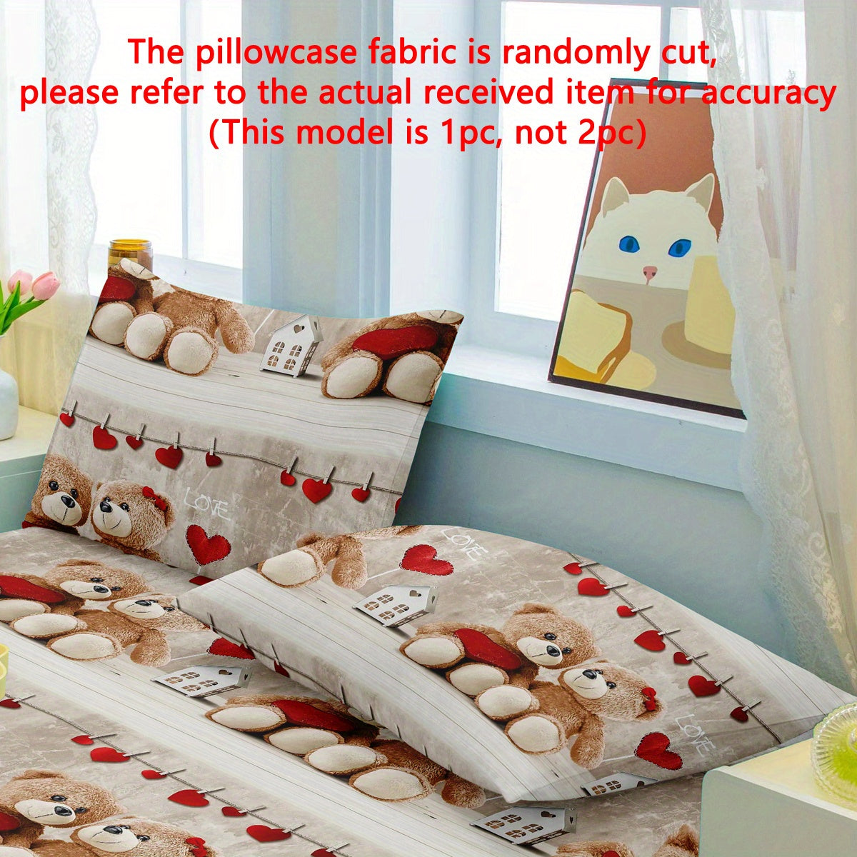 Fleece Pillowcase with Simple Modern Cute Bear Couple Print, Soft and Sealed Pocket for Bedroom Use, Bedding Accessory