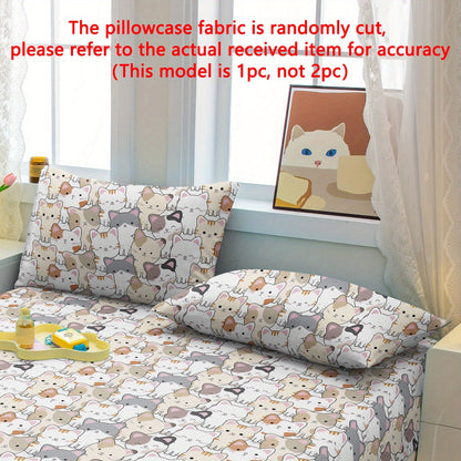 This adorable cartoon cat print pillowcase features a soft peach skin quilted design and is made from polyester with an active printed pattern. The woven bedroom bedding includes a pocket closure for convenience and is machine washable for easy care.