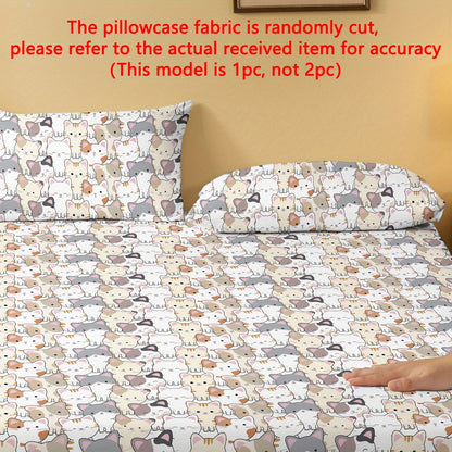 This adorable cartoon cat print pillowcase features a soft peach skin quilted design and is made from polyester with an active printed pattern. The woven bedroom bedding includes a pocket closure for convenience and is machine washable for easy care.