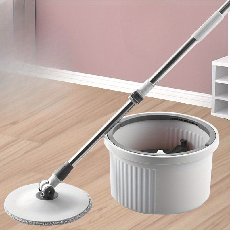 The EasyWring Spin Mop and Bucket System comes with 2 Microfiber Pads for hands-free washing. This dual-use system is perfect for hardwood and tile floors, as well as for dust removal. It is an ideal set for home cleaning, especially in the kitchen