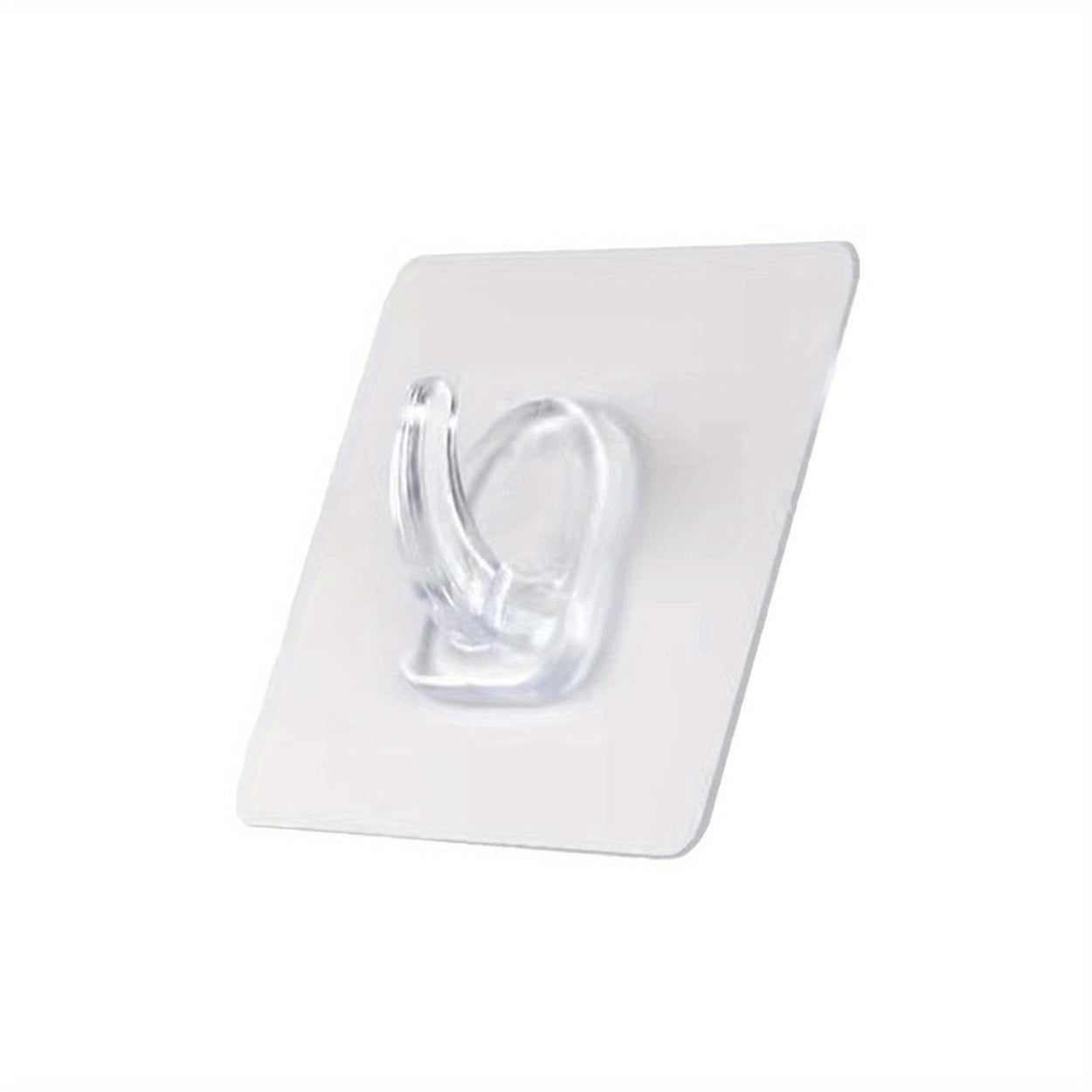 10 clear acrylic sticky hooks with cow horn design for strong, drill-free wall attachment in bathroom and kitchen. Rust-resistant and durable.