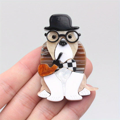 Chic Acrylic & Resin Brooch featuring an adorable Dog with a Hat and Bow, in a quirky Irregular Shape. A one-of-a-kind Fashion Accessory for women, this Unique Button & Pin adds a touch of sophistication with its Simulated Style and minimalist design.