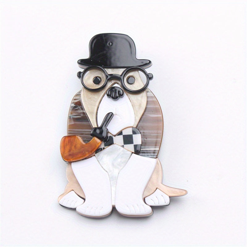 Chic Acrylic & Resin Brooch featuring an adorable Dog with a Hat and Bow, in a quirky Irregular Shape. A one-of-a-kind Fashion Accessory for women, this Unique Button & Pin adds a touch of sophistication with its Simulated Style and minimalist design.