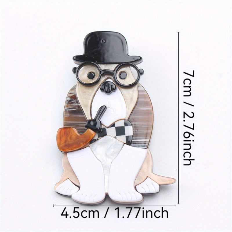 Chic Acrylic & Resin Brooch featuring an adorable Dog with a Hat and Bow, in a quirky Irregular Shape. A one-of-a-kind Fashion Accessory for women, this Unique Button & Pin adds a touch of sophistication with its Simulated Style and minimalist design.