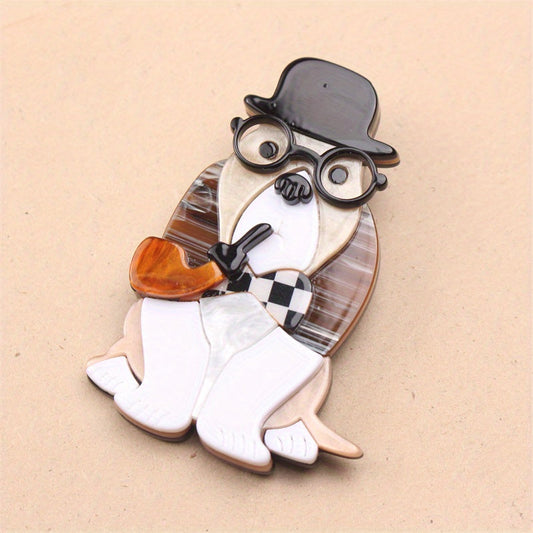 Chic Acrylic & Resin Brooch featuring an adorable Dog with a Hat and Bow, in a quirky Irregular Shape. A one-of-a-kind Fashion Accessory for women, this Unique Button & Pin adds a touch of sophistication with its Simulated Style and minimalist design.