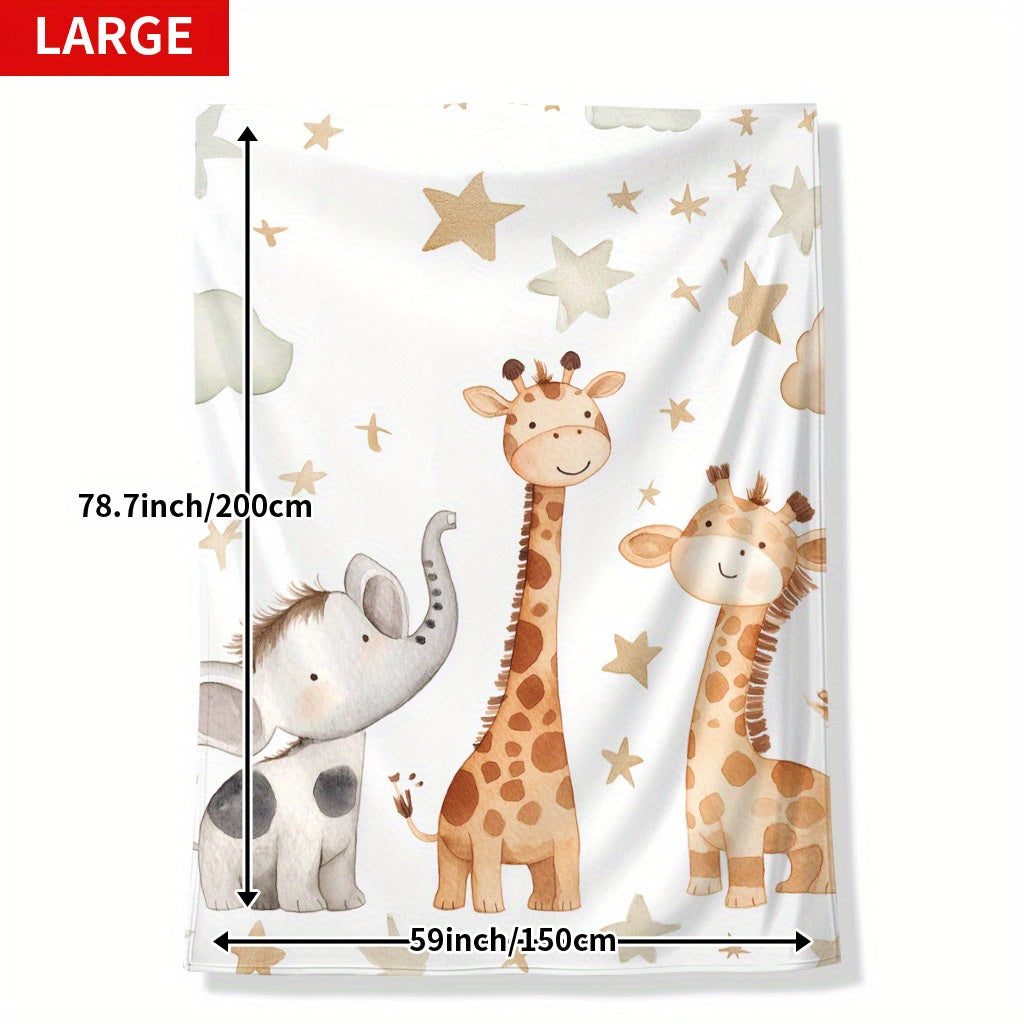 Stay warm and cozy with the 1pc YUZHIYU Flannel Blanket featuring adorable elephant, giraffe, and star prints. This soft and comfortable blanket makes the perfect gift for friends, family, and loved ones, and is ideal for naps, camping, travel, office