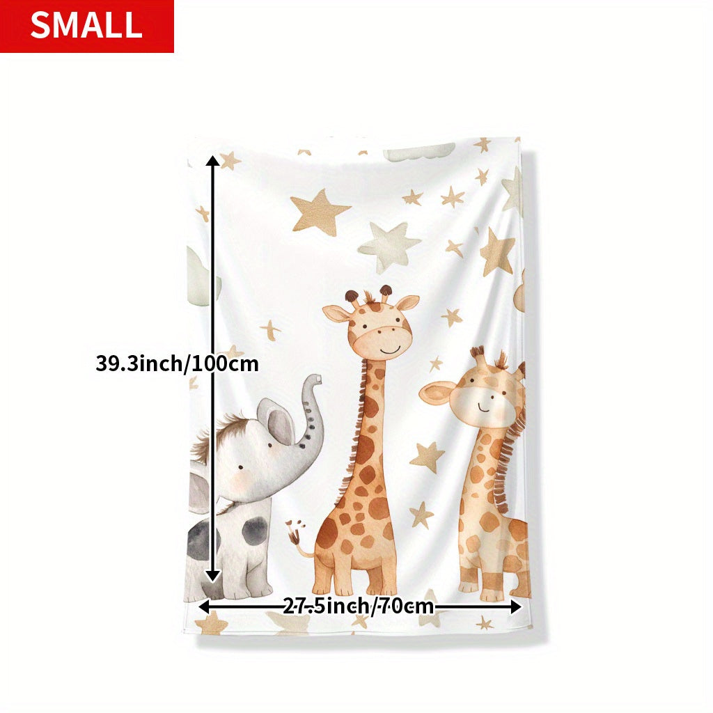 Stay warm and cozy with the 1pc YUZHIYU Flannel Blanket featuring adorable elephant, giraffe, and star prints. This soft and comfortable blanket makes the perfect gift for friends, family, and loved ones, and is ideal for naps, camping, travel, office