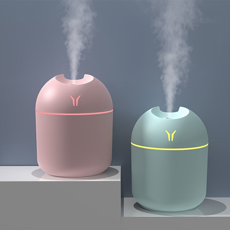 USB-powered 250ml colorful cool mist humidifier with LED light, ideal for home, office, car, holidays, and back to school gifts.