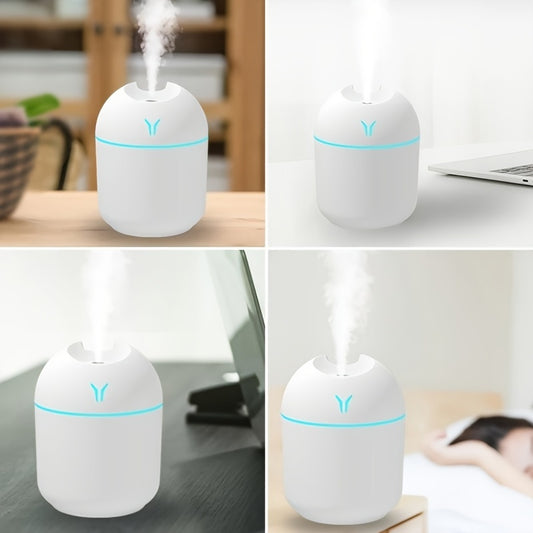 USB-powered 250ml colorful cool mist humidifier with LED light, ideal for home, office, car, holidays, and back to school gifts.