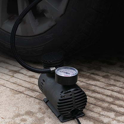 High-Pressure Portable Air Compressor: 300 PSI with Pressure Gauge, ideal for motorcycles, bicycles, sports balls. Includes red adapter.