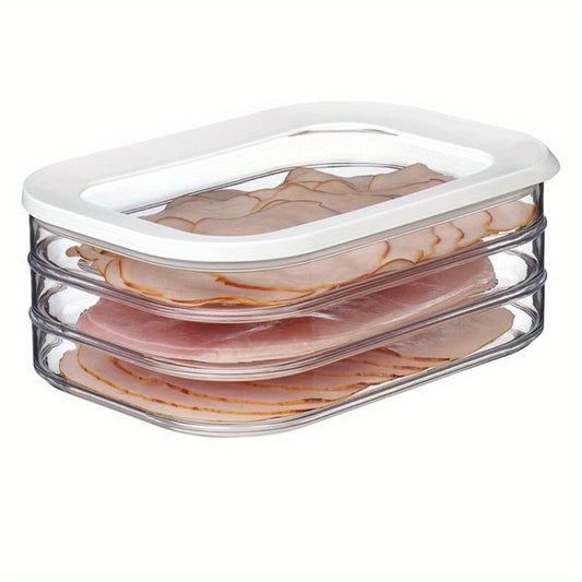 BPA-Free Plastic Refrigerator Organizer, Stackable Food Storage Container Set with 3 Layers for Bacon, Deli Meat, Cheese - Transparent Design for Easy Visibility, Dishwasher Safe